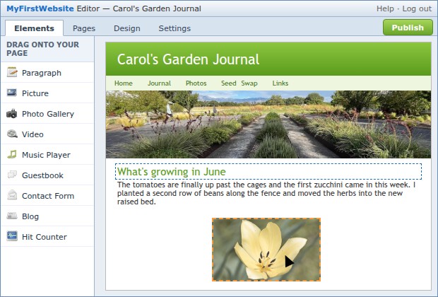 The MyFirstWebsite editor